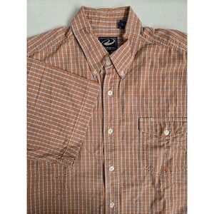 Roper Men's XL Orange‎ Blue Yellow Mini Plaid Check Short Sleeve Button Down